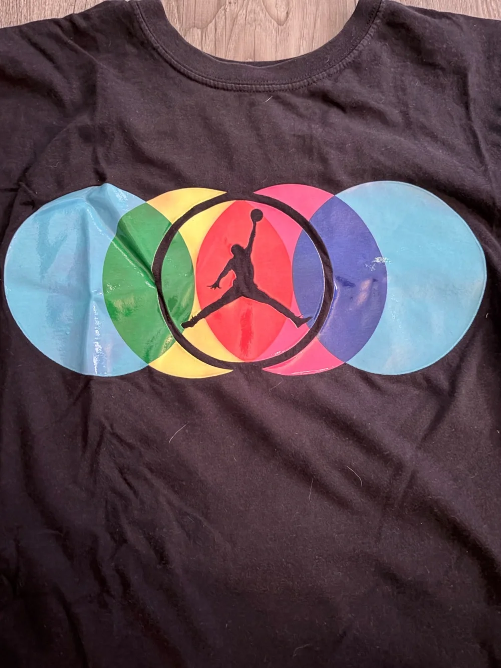 Jordan Black Tee with Multicolor Overlapping Circle Logo
